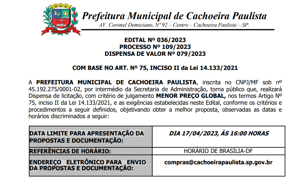 Dispensa De LicitaÇÃo Prefeitura Municipal De Cachoeira Paulista 4443